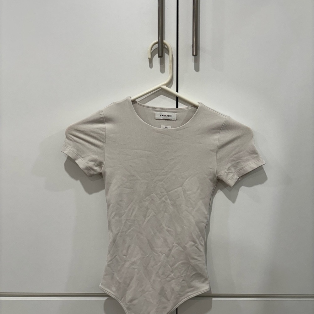 Babaton Light Beige Short Sleeve Bodysuit